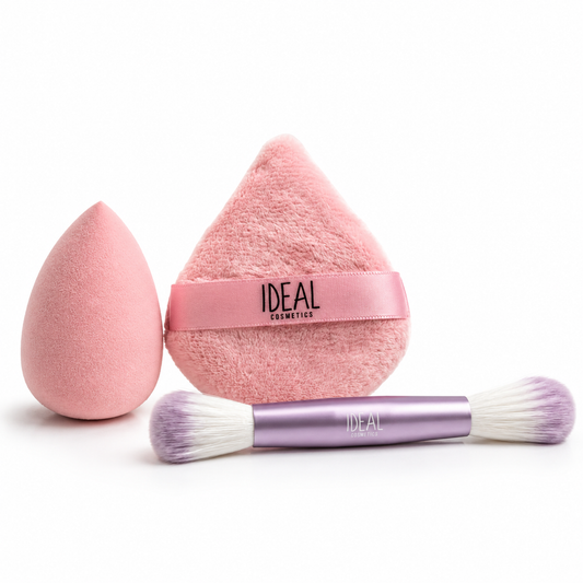 Kit Brocha Doble + Esponja + Puff