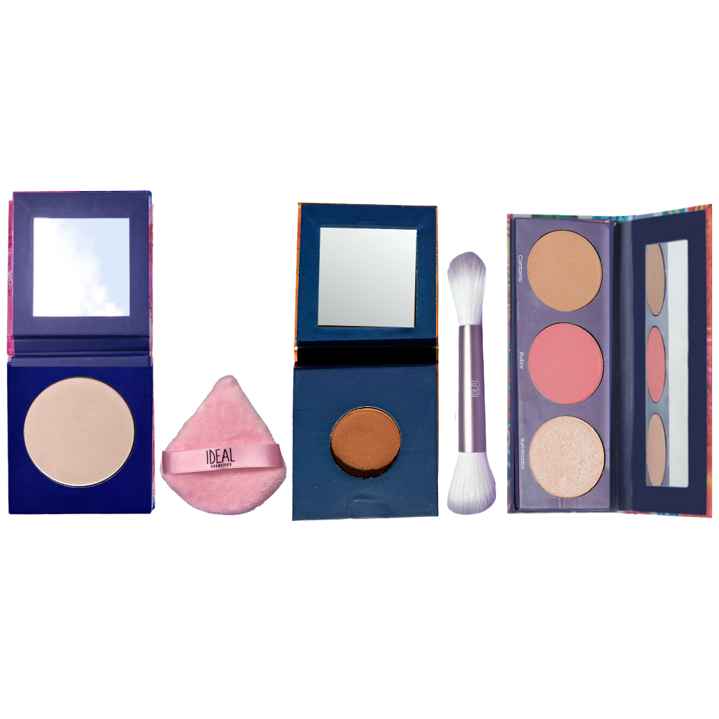 Kit Polvo + Blush Trio + Bronceador + Aplicadores