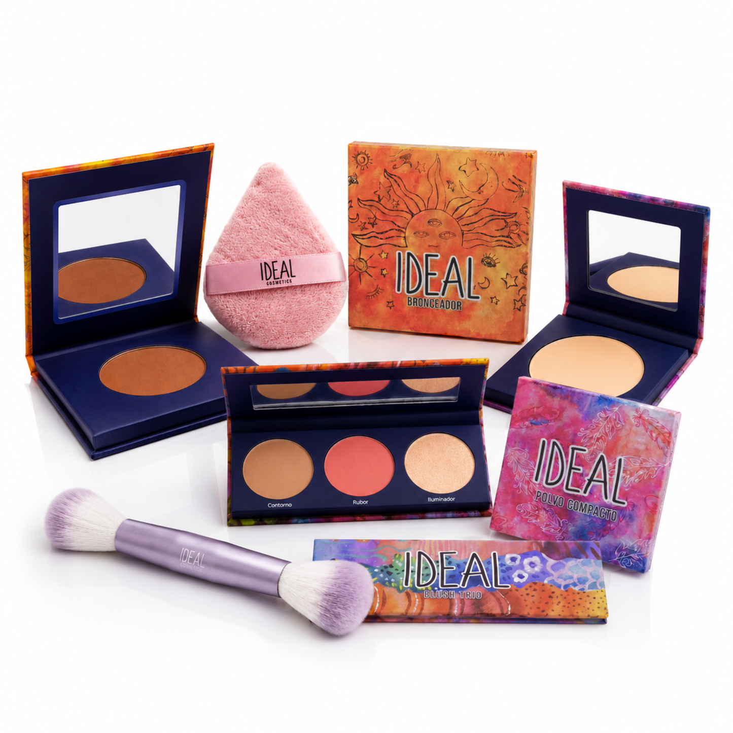 Kit Polvo + Blush Trio + Bronceador + Aplicadores